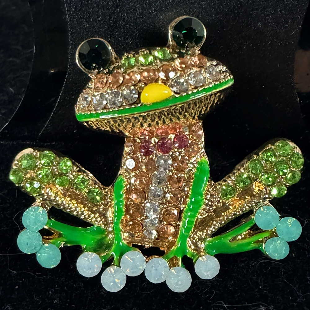 Colorful Frog Brooch with Crystals - Picture 1 of 3